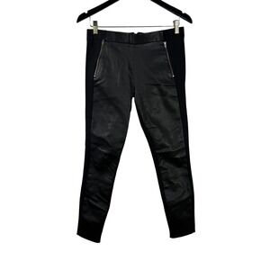J.Crew Leather‎ Front Panel Ponte Pants Women's 4 Black Ankle Zip Pockets